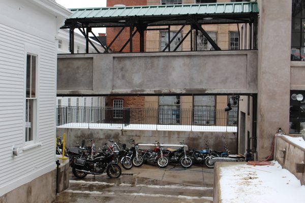 Walkway with bikes below