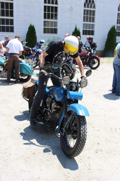 Charlie Gallo on his 1929 Harley-Davidson JD