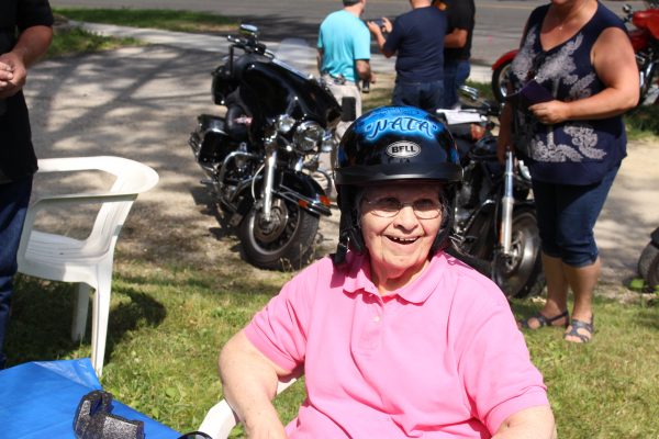 Renata Whitney models her new Bell helmet