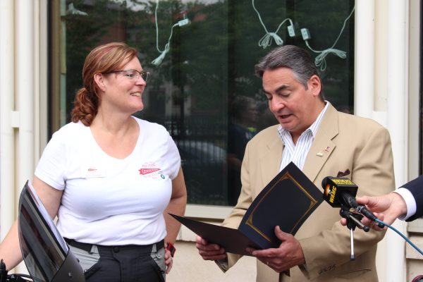 Alisa Clickenger and Springfield Mayor Domenic Sarno